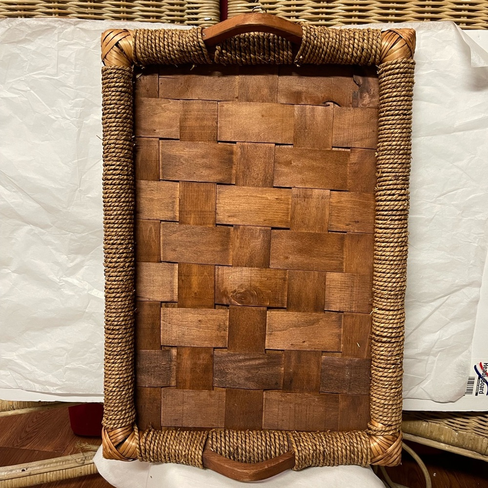 Woven Rectangular Serving Tray with Handles